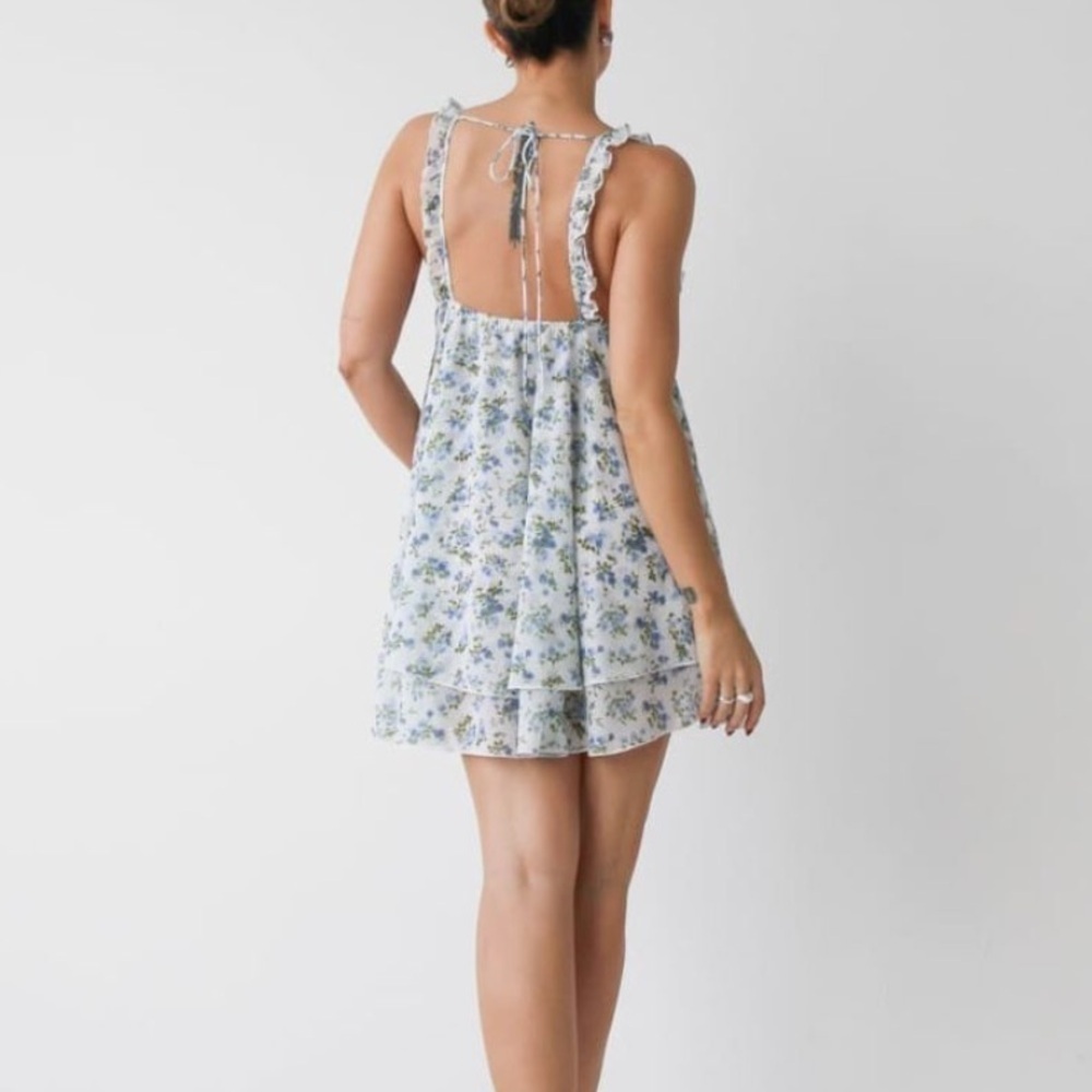 Commense Light Blue Floral Ruffle Mini Dress - Picture 3 of 6